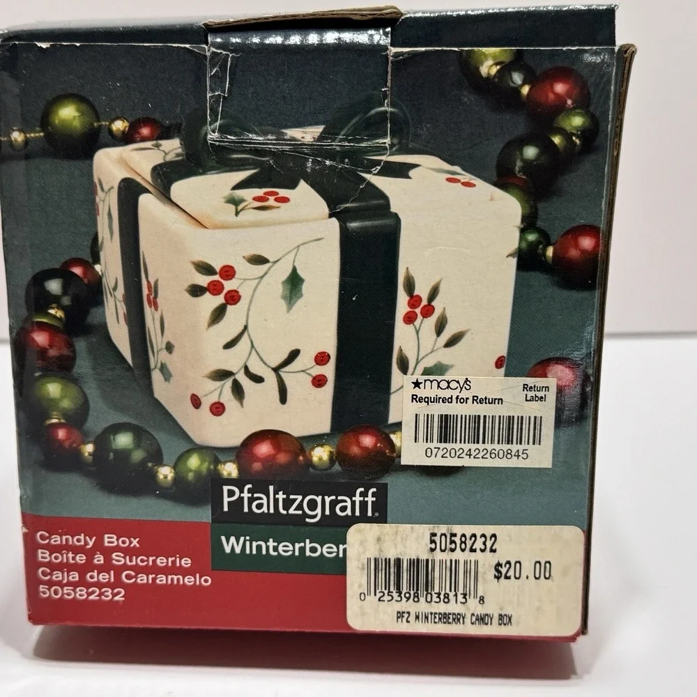 Pfaltzgraff Winterberry Candy Box Trinkets Tea Box Lid Berries Bow Christmas